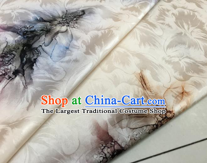 Asian Chinese Classical Pattern White Brocade Satin Drapery Traditional Cheongsam Brocade Silk Fabric