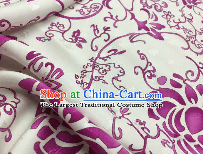 Asian Chinese Classical Pattern White Brocade Satin Drapery Traditional Cheongsam Brocade Silk Fabric