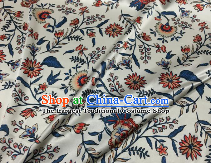 Asian Chinese Classical Daisy Pattern White Brocade Satin Drapery Traditional Cheongsam Brocade Silk Fabric