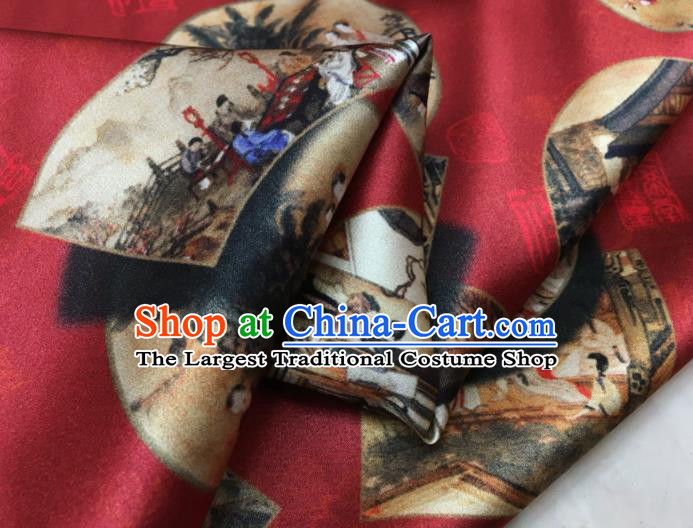 Asian Chinese Classical Pattern Wine Red Brocade Satin Drapery Traditional Cheongsam Brocade Silk Fabric