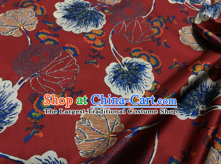 Asian Chinese Classical Lotus Leaf Pattern Red Brocade Satin Drapery Traditional Cheongsam Brocade Silk Fabric