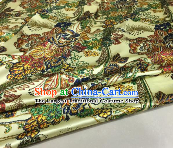 Asian Chinese Classical Peony Pattern Yellow Brocade Satin Drapery Traditional Cheongsam Brocade Silk Fabric