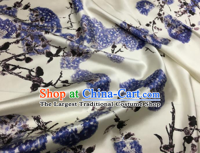 Asian Chinese Classical Kapok Pattern White Brocade Satin Drapery Traditional Cheongsam Brocade Silk Fabric