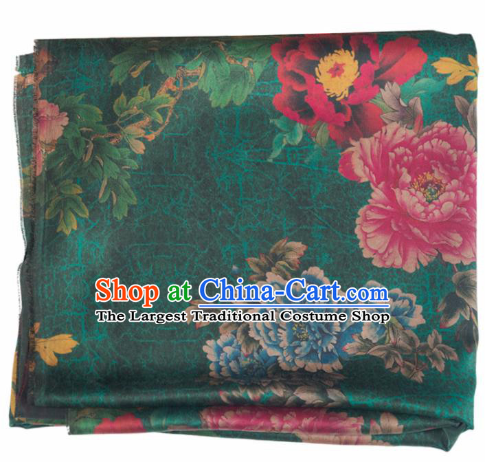 Asian Chinese Classical Peony Pattern Deep Green Brocade Satin Drapery Traditional Cheongsam Brocade Silk Fabric