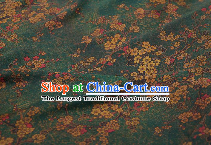 Asian Chinese Classical Plum Pattern Green Brocade Satin Drapery Traditional Cheongsam Brocade Silk Fabric