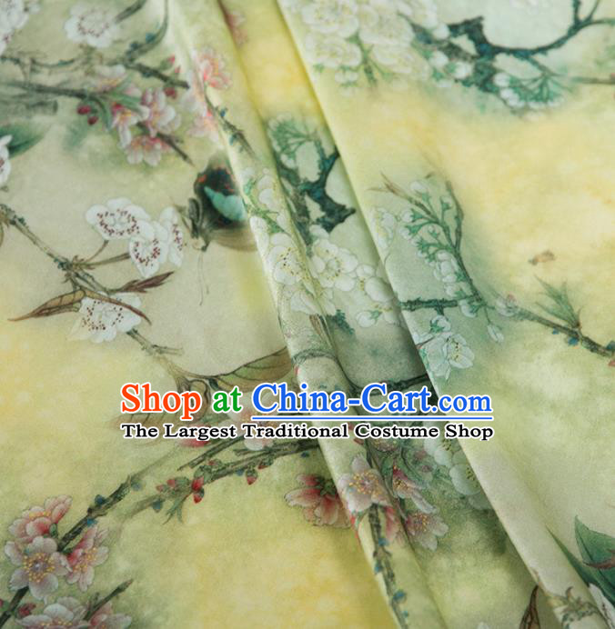 Asian Chinese Classical Pear Flowers Pattern Yellow Brocade Satin Drapery Traditional Cheongsam Brocade Silk Fabric