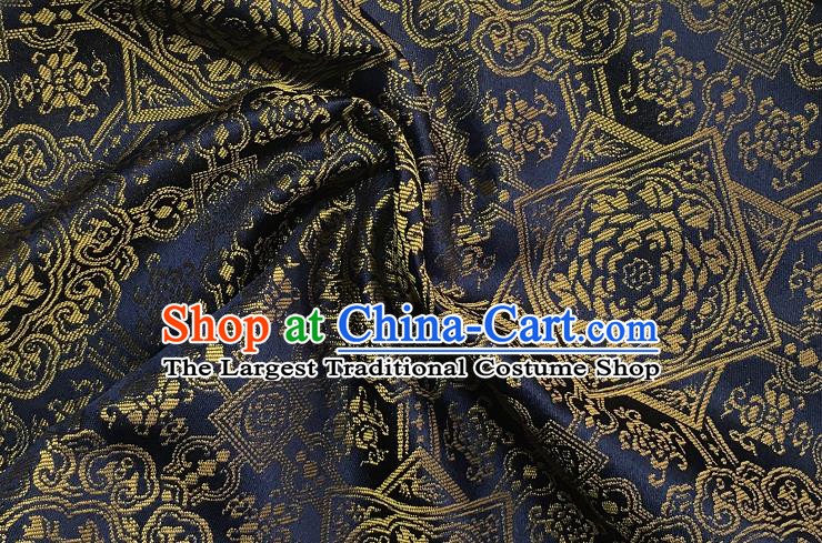 Asian Chinese Cheongsam Classical Pattern Navy Satin Drapery Brocade Traditional Brocade Silk Fabric