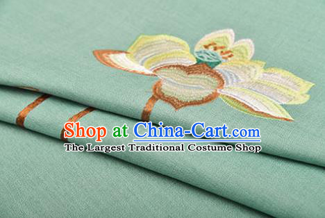 Asian Chinese Cheongsam Classical Embroidered Lotus Pattern Green Satin Drapery Brocade Traditional Brocade Silk Fabric