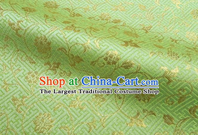 Japanese Traditional Kimono Classical Scroll Pattern Light Green Brocade Damask Asian Japan Satin Drapery Silk Fabric