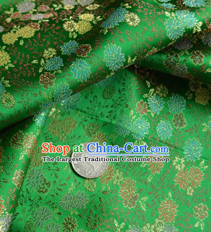 Traditional Chinese Royal Chrysanthemum Pattern Design Green Brocade Silk Fabric Asian Satin Material