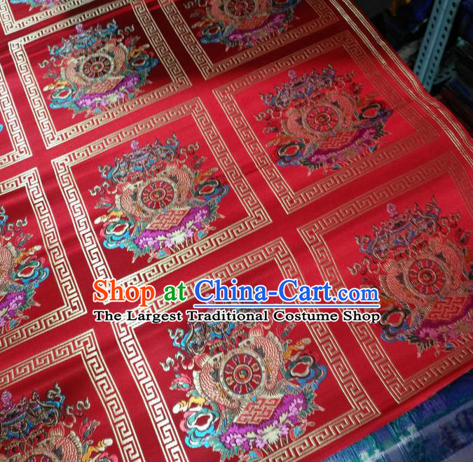 Asian Chinese Traditional Buddhism Implement Pattern Design Red Brocade Fabric Tibetan Robe Silk Material