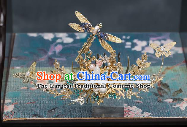 Top Chinese Traditional Dragonfly Hair Comb Wedding Bride Handmade Hairpins Hair Accessories Complete Set