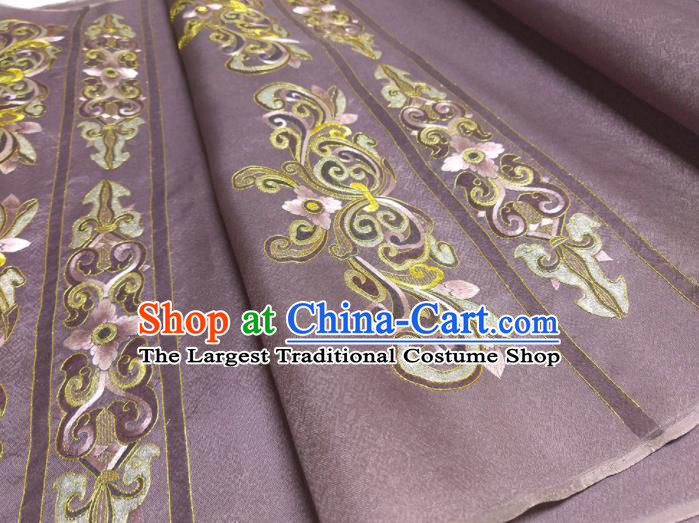 Asian Chinese Traditional Embroidered Pattern Design Deep Purple Silk Fabric China Hanfu Silk Material