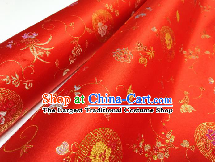 Asian Chinese Traditional Chrysanthemum Pattern Design Red Brocade Silk Fabric China Hanfu Satin Material