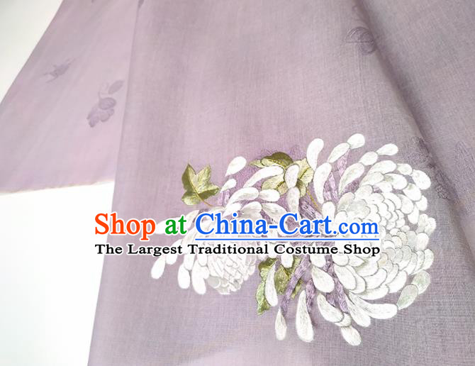 Chinese Traditional Chrysanthemum Pattern Design Purple Silk Fabric Asian China Hanfu Silk Material