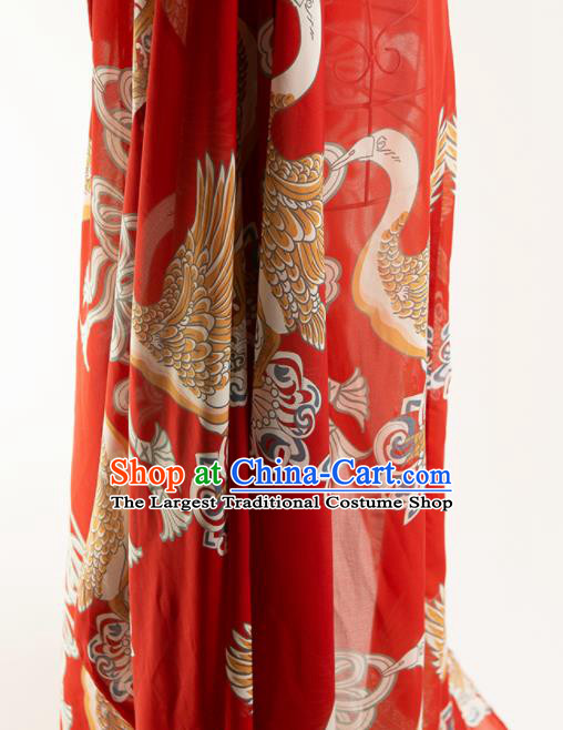 Chinese Traditional Printing Swan Pattern Design Red Chiffon Fabric Asian Satin China Hanfu Material