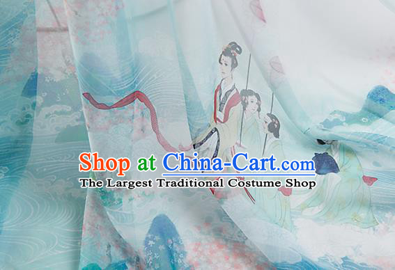 Chinese Traditional Printing Goddess Pattern Design Chiffon Fabric Asian Satin China Hanfu Material