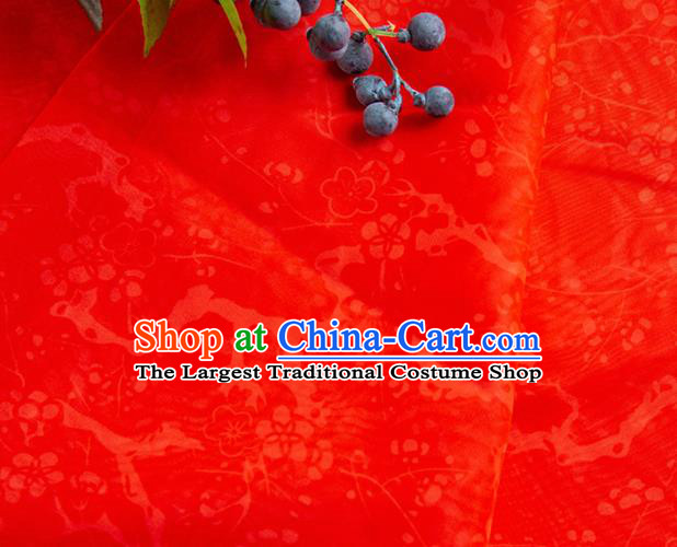 Chinese Traditional Plum Pattern Design Red Chiffon Fabric Asian Satin China Hanfu Material