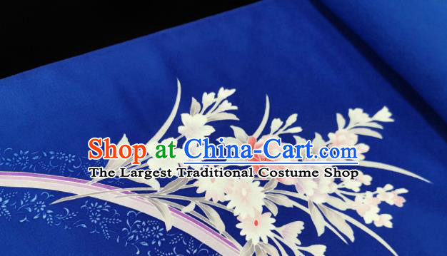 Chinese Traditional Classical Daisy Pattern Design Royalblue Silk Fabric Asian China Cheongsam Silk Material