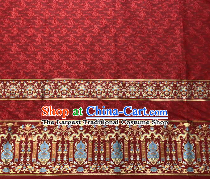 Chinese Traditional Calabash Dragon Pattern Design Red Brocade Fabric Asian China Satin Hanfu Material