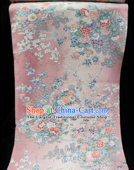Chinese Traditional Classical Plum Chrysanthemum Pattern Design Pink Silk Fabric Asian China Cheongsam Silk Material