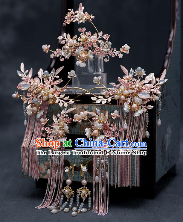 Chinese Traditional Bride Shell Hair Comb Handmade Hairpins Wedding Hair Accessories Complete Set for Women