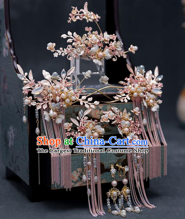 Chinese Traditional Bride Shell Hair Comb Handmade Hairpins Wedding Hair Accessories Complete Set for Women