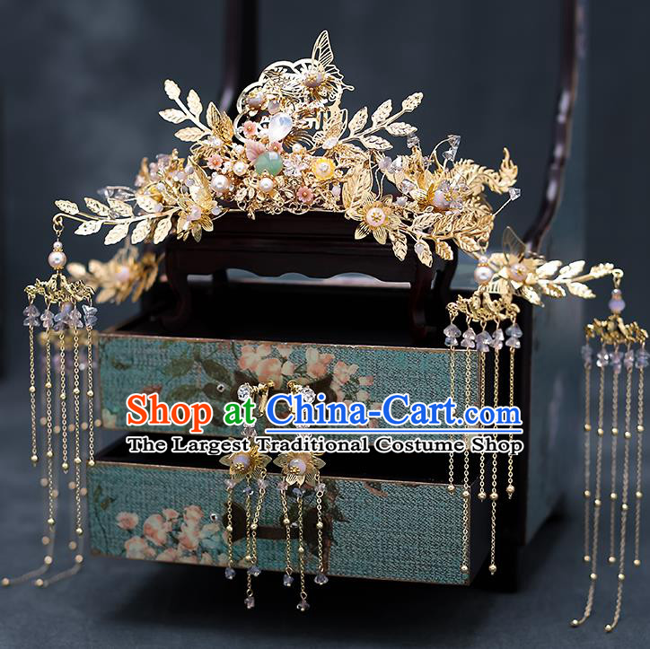 Top Chinese Traditional Wedding Bride Handmade Hairpins Hair Accessories Complete Set