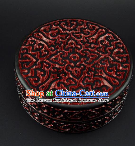 Traditional Chinese Handmade Lacquerware Carving Circular Box Craft