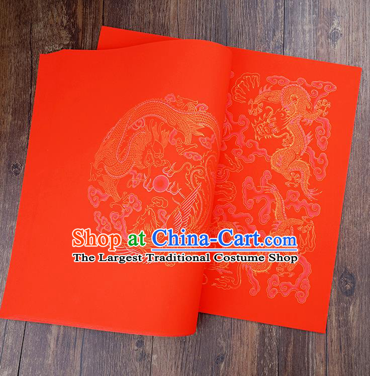 Traditional Chinese Spring Festival Couplet Paper Handmade Dragon Phoenix Pattern Red Scroll Paper Craft