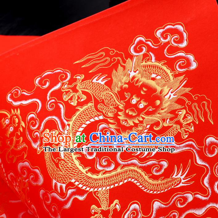 Traditional Chinese New Year Red Batik Paper Spring Festival Handmade Classical Dragons Pattern Couplet Paper Craft
