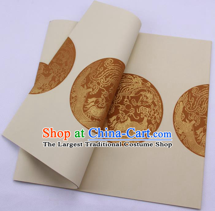 Traditional Chinese Classical Dragon Phoenix Pattern White Couplet Paper Handmade Calligraphy Seven Characters Scroll Xuan Paper Craft