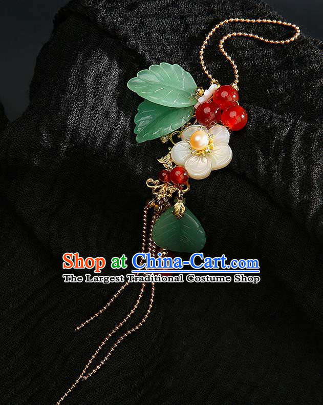 Chinese Classical Hanfu Shell Plum Brooch Accessories Ancient Princess Red Beads Tassel Breastpin Pendant