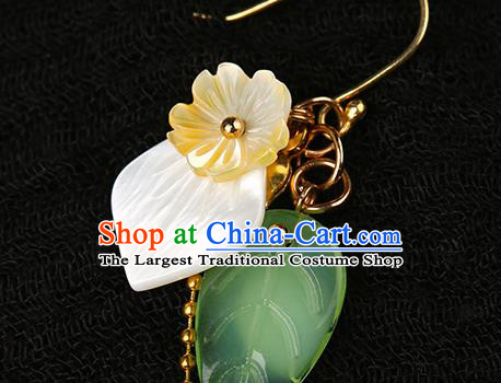 Handmade Chinese Long Tassel Ear Accessories Classical Eardrop Ancient Women Hanfu Shell Leaf Earrings