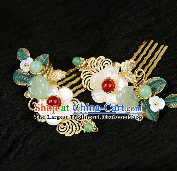 Chinese Classical Shell Hair Combs Hanfu Hair Accessories Handmade Ancient Princess Jade Hairpins for Women