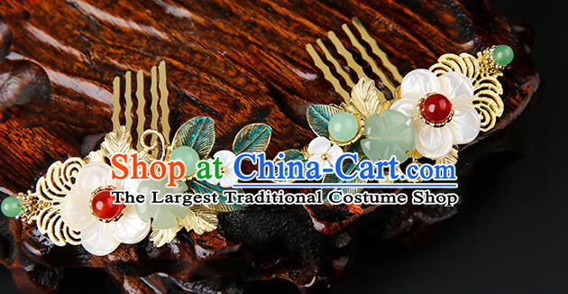 Chinese Classical Shell Hair Combs Hanfu Hair Accessories Handmade Ancient Princess Jade Hairpins for Women