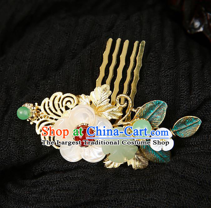 Chinese Classical Shell Hair Combs Hanfu Hair Accessories Handmade Ancient Princess Jade Hairpins for Women