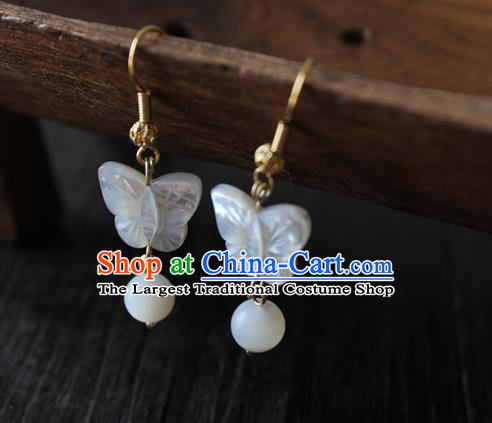 Chinese Handmade Shell Butterfly Earrings Classical Jewelry Accessories Hanfu Ming Dynasty Princess Eardrop
