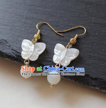 Chinese Handmade Shell Butterfly Earrings Classical Jewelry Accessories Hanfu Ming Dynasty Princess Eardrop