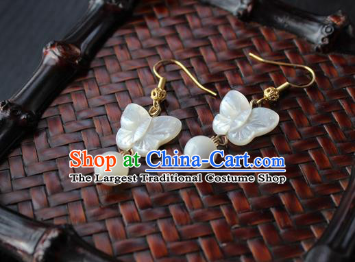 Chinese Handmade Shell Butterfly Earrings Classical Jewelry Accessories Hanfu Ming Dynasty Princess Eardrop