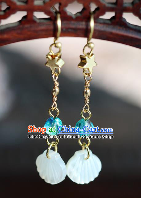 Chinese Handmade Shell Earrings Classical Ear Accessories Hanfu Ming Dynasty Princess Golden Star Eardrop