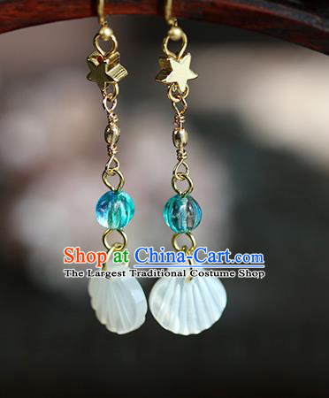 Chinese Handmade Shell Earrings Classical Ear Accessories Hanfu Ming Dynasty Princess Golden Star Eardrop