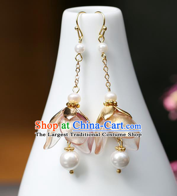 Chinese Handmade Lotus Earrings Classical Ear Accessories Hanfu Ming Dynasty Princess Tassel Eardrop