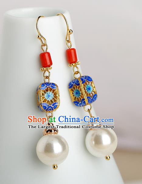 Chinese Handmade Agate Earrings Classical Ear Accessories Hanfu Qing Dynasty Princess Blueing Eardrop
