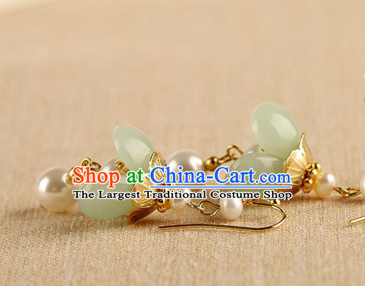 Chinese Handmade Green Flower Earrings Classical Ear Accessories Hanfu Qing Dynasty Princess Eardrop