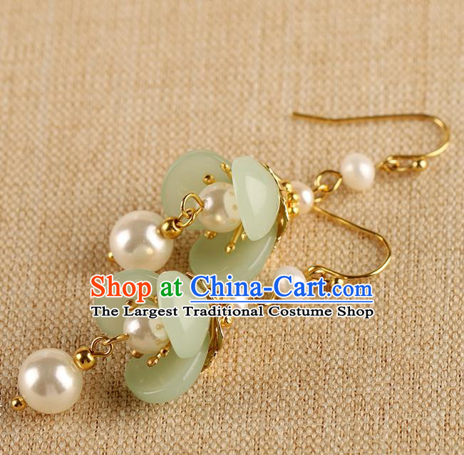Chinese Handmade Green Flower Earrings Classical Ear Accessories Hanfu Qing Dynasty Princess Eardrop