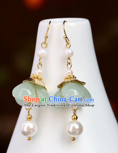 Chinese Handmade Green Flower Earrings Classical Ear Accessories Hanfu Qing Dynasty Princess Eardrop