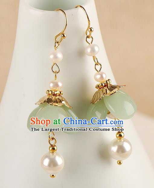 Chinese Handmade Green Flower Earrings Classical Ear Accessories Hanfu Qing Dynasty Princess Eardrop