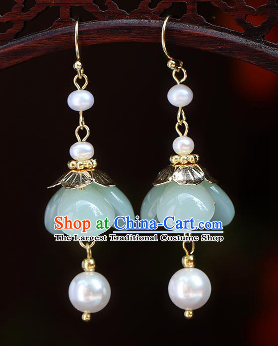 Chinese Handmade Green Flower Earrings Classical Ear Accessories Hanfu Qing Dynasty Princess Eardrop