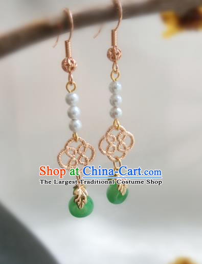 Chinese Handmade Green Rings Earrings Classical Ear Accessories Hanfu Ming Dynasty Princess Eardrop